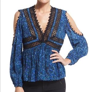 Rebecca Taylor Cold Shoulder Silk Pom Pom Lace